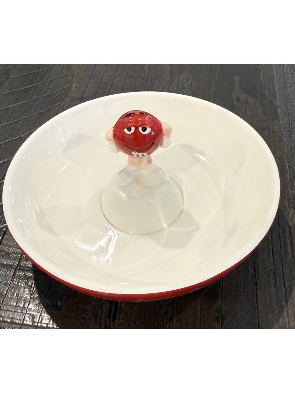 M&M’s 2008 Red Ceramic Candy Dish Bowl From Mars Yummy Sweet Delicious Text New